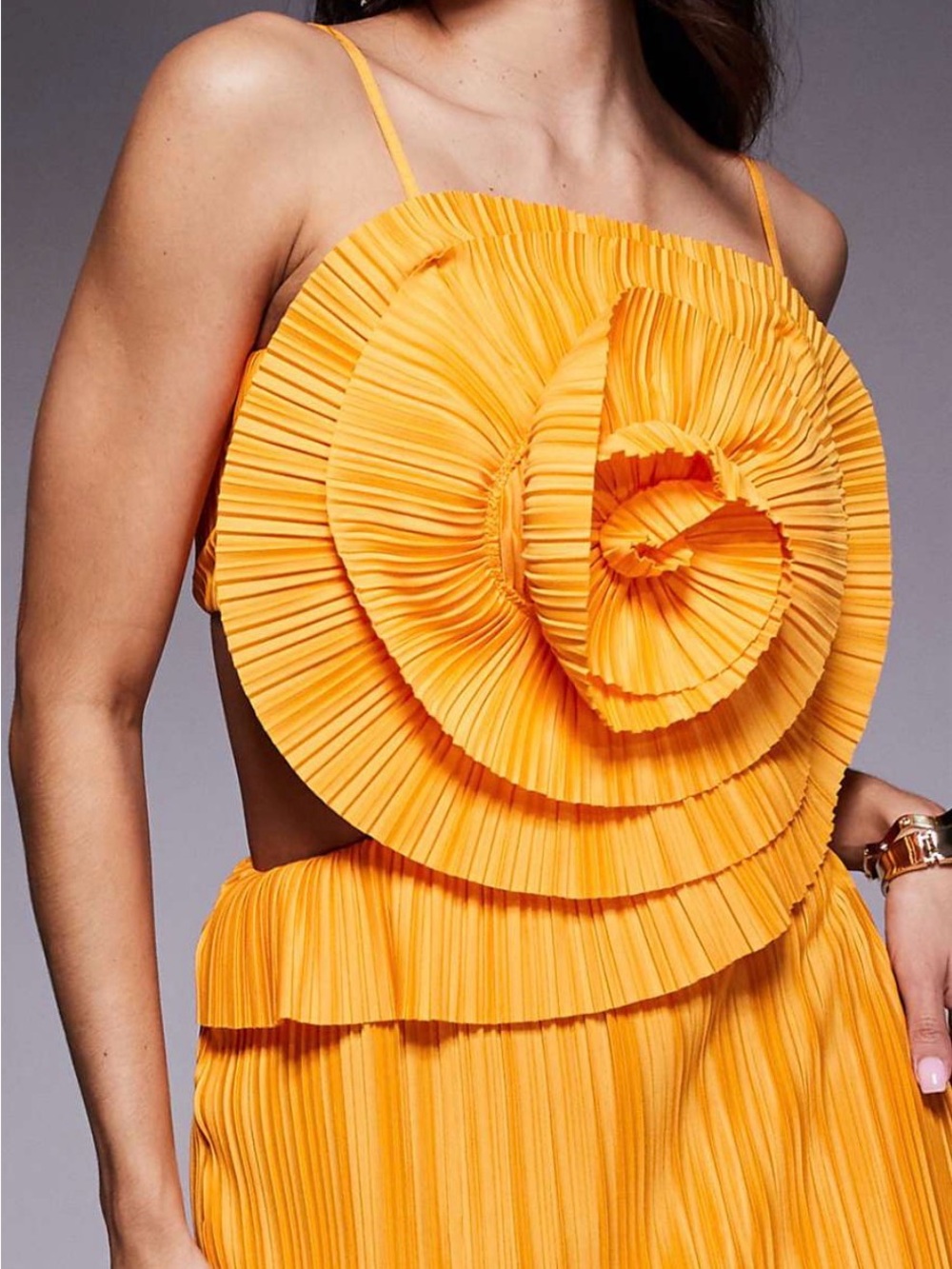 ASOS Design Yellow Pleated Floral Detail Sundress